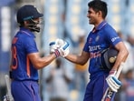 India's Virat Kohli congratulates teammate Shubman Gill on his century during the 3rd ODI match against Sri Lanka, at Greenfield International Stadium, in Thiruvananthapuram on Sunday. (ANI Photo) India's Virat Kohli congratulates teammate Shubman Gill on his century during the 3rd ODI match against Sri Lanka, at Greenfield International Stadium, in Thiruvananthapuram on Sunday. (ANI Photo)