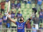 India's Virat Kohli celebrates after scoring a century during the third one-day international cricket match between India and Sri Lanka in Thiruvananthapuram.(AP) India's Virat Kohli celebrates after scoring a century during the third one-day international cricket match between India and Sri Lanka in Thiruvananthapuram.(AP)