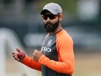 Ravindra Jadeja during nets session.