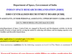 ISRO Recruitment 2023: Tomorrow last date to apply for Assistants and other post