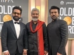 Director SS Rajamouli, and lead actors Jr NTR and Ram Charan at the 80th Golden Globe Awards. The awards took place in Beverly Hills, California, on January 10, 2023.