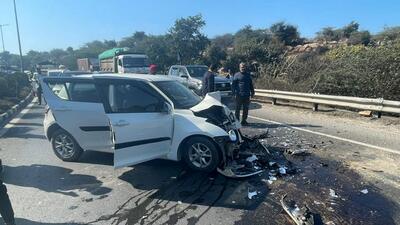 Gurugram, India-January 15, 2023: Badly damaged Swift dzire and police PCR car after the accident at Gurugram-Faridabad road near Gwal Pahari police chowki, Six-month-old child died in this accident, in Gurugram, India, on Sunday, 15 January 2023. (Photo by Parveen Kumar/Hindustan Times) Gurugram, India-January 15, 2023: Badly damaged Swift dzire and police PCR car after the accident at Gurugram-Faridabad road near Gwal Pahari police chowki, Six-month-old child died in this accident, in Gurugram, India, on Sunday, 15 January 2023. (Photo by Parveen Kumar/Hindustan Times)