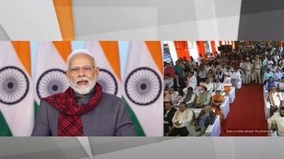 Prime Minister Narendra Modi on Sunday flagged off Secunderabad-Visakhapatnam Vande Bharat.