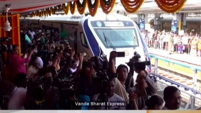 Vande Bharat Express connecting Secunderabad and Visakhapatnam flagged off on Sunday. (PTI) Vande Bharat Express connecting Secunderabad and Visakhapatnam flagged off on Sunday. (PTI)