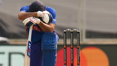 Indian captain Rohit Sharma reacts after losing his wicket during the third ODI against Sri Lanka (PTI) Indian captain Rohit Sharma reacts after losing his wicket during the third ODI against Sri Lanka (PTI)