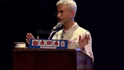Foreign minister S Jaishankar speaking at the 53rd anniversary event of Thuglak Magazine in Chennai.