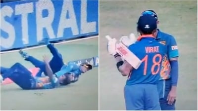 Vandersay and Bandara collide; Kohli reacts to the collision (Hotstar) Vandersay and Bandara collide; Kohli reacts to the collision (Hotstar)