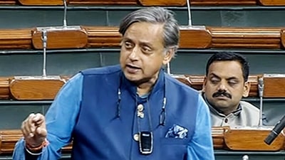 Congress MP Shashi Tharoor speaks in Lok Sabha during the Winter Session of Parliament, in New Delhi. (ANI file) Congress MP Shashi Tharoor speaks in Lok Sabha during the Winter Session of Parliament, in New Delhi. (ANI file)
