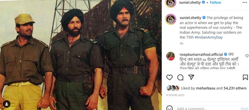 Suniel Shetty took to Instagram to shared a picture from his 1997 film Border with Sunny Deol. Suniel Shetty took to Instagram to shared a picture from his 1997 film Border with Sunny Deol.