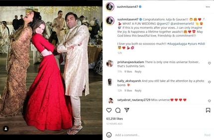 Sushmita Sen shared an unseen picture from her cousin's wedding. Sushmita Sen shared an unseen picture from her cousin's wedding.