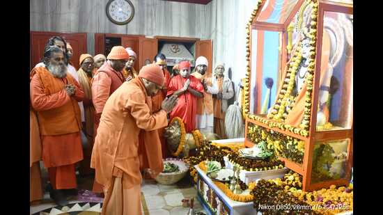Uttar Pradesh chief minister Yogi Adityanath offering Khichdi at Gorakhnath temple in Gorakhpur on Jan 15. (Sourced)