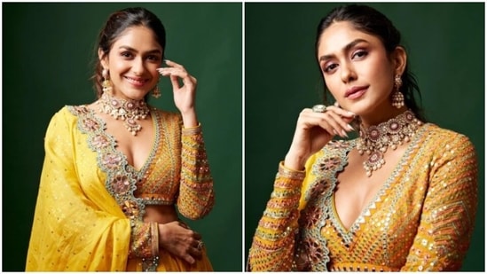 Mrunal Thakur is an absolute fashionista. The actor keeps slaying fashion goals like a pro with snippets from her fashion diaries on a regular basis. Be it slaying in a slip dress or showing us how to style formal pantsuits and look like a boss lady, or decking up for a festive evening in the six yards of grace, Mrunal can do it all. The actor wished Pongal and Sankranti to her Instagram fans on Sunday with a set of pictures.(Instagram/@mrunalthakur)