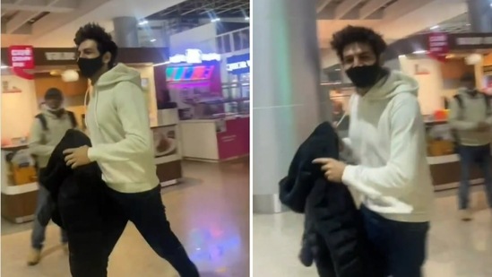 Kartik Aaryan was seen running at the Chandigarh airport. 