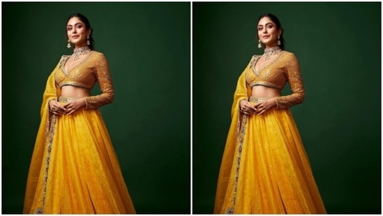 Mrunal played muse to designer house VVani and picked a stunning lehenga for the pictures.&nbsp;(Instagram/@mrunalthakur)