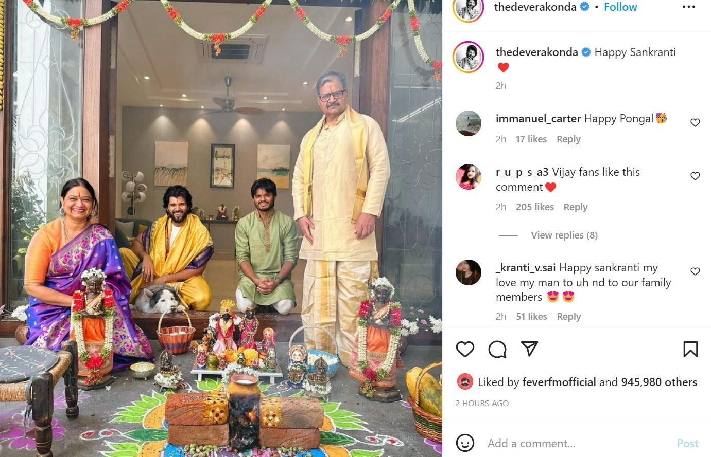 Vijay Deverakonda shared a family picture on Makar Sankranti.