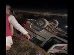 The Minister shared the video on Twitter in which he could be seen inspecting the escort vehicle that was overturned in the accident. The Minister shared the video on Twitter in which he could be seen inspecting the escort vehicle that was overturned in the accident.