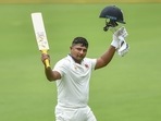 Sarfaraz Khan celebrates after slamming a ton Sarfaraz Khan celebrates after slamming a ton