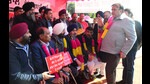 The representatives including the association’s president sat on a hunger strike and later suspended the same for three days after assurance from BJP leaders of resolving the matter. (HT photo by Harvinder Singh) The representatives including the association’s president sat on a hunger strike and later suspended the same for three days after assurance from BJP leaders of resolving the matter. (HT photo by Harvinder Singh)