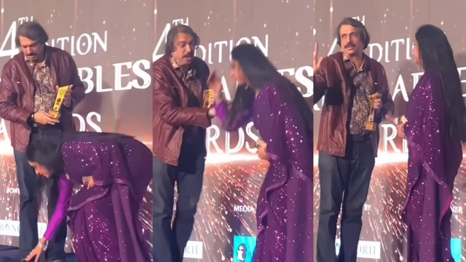 Rupali Ganguly touches veteran journalist’s feet upon meeting at event, fans react ‘success has not changed her’