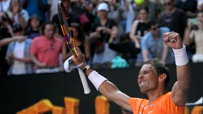 Rafael Nadal of Spain reacts after defeating Jack Draper of Britain in their first round match at the Australian Open. (AP)