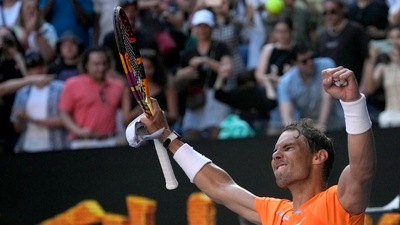 Rafael Nadal of Spain reacts after defeating Jack Draper of Britain in their first round match at the Australian Open. (AP) Rafael Nadal of Spain reacts after defeating Jack Draper of Britain in their first round match at the Australian Open. (AP)