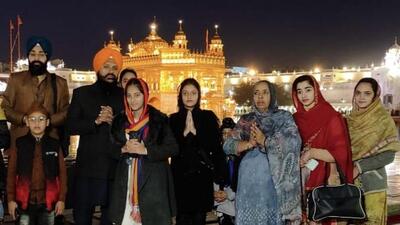 Members of the Sikh delegation from Pakistan at the Golden Temple in Amritsar on Monday. (HT Photo)