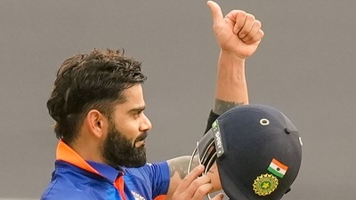 India's Virat Kohli celebrates his century during the third ODI cricket match between India and Sri Lanka (PTI) India's Virat Kohli celebrates his century during the third ODI cricket match between India and Sri Lanka (PTI)