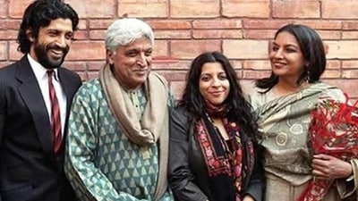 Javed Akhtar with Shabana Azmi, kids, Farhan and Zoya. Javed Akhtar with Shabana Azmi, kids, Farhan and Zoya.