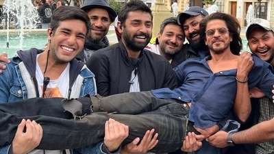 Shah Rukh Khan on the sets of his upcoming movie, Pathaan.