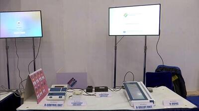 The Election Commission showcases the remote electronic voting machine prototype for migrant voters, to representatives of political parties, in New Delhi on Monday. (ANI) The Election Commission showcases the remote electronic voting machine prototype for migrant voters, to representatives of political parties, in New Delhi on Monday. (ANI)