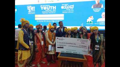 The U.P. team got first place in folk song category at the 26th National Youth Festival-2023 held in Hubli in Karnataka. (Sourced)