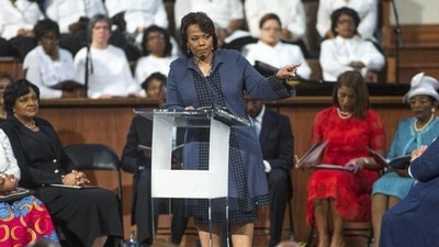 Bernice King, daughter of the late Rev. Martin Luther King Jr., speaks during the MLK Jr. holiday commemorative service at Ebenezer Baptist Church, where the King preached. (AP/ File photo)