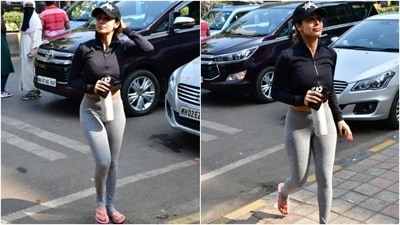 Malaika kickstarted her week by saying goodbye to the Monday blues and visiting the yoga studio in Mumbai for a quick workout. The paparazzi clicked the star arriving at the gym and dropped her pictures on social media.&nbsp; (HT Photo/Varinder Chawla)