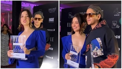 Vijay Varma photobombed Tamannaah Bhatia and they went on to pose together at an event. (Viral Bhayani) Vijay Varma photobombed Tamannaah Bhatia and they went on to pose together at an event. (Viral Bhayani)