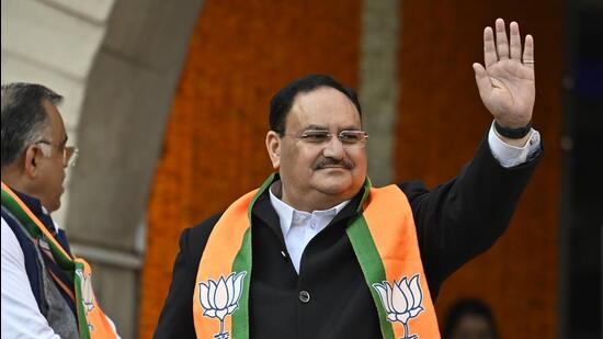 JP Nadda addressed the BJP’s two-day national executive committee meeting that began in New Delhi on Monday. (Hindustan Times) JP Nadda addressed the BJP’s two-day national executive committee meeting that began in New Delhi on Monday. (Hindustan Times)