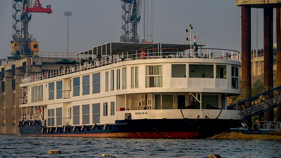 The MV Ganga Vilas vessel, world's longest river cruise.(PTI)