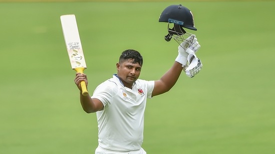 Sarfaraz Khan celebrates after slamming a ton (PTI/File Photo)