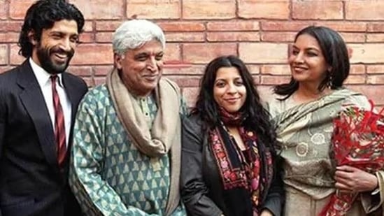 Javed Akhtar with Shabana Azmi, kids, Farhan and Zoya.