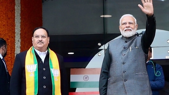 Prime Minister Narendra Modi and BJP national president JP Nadda.(Jagat Prakash Nadda/Twitter)
