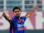 Umran Malik celebrates a wicket for Team India.(Rupjyoti sarmah) Umran Malik celebrates a wicket for Team India.(Rupjyoti sarmah)