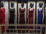 Mannequin's heads are covered in a women's dress store store in Kabul, Afghanistan.