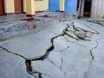 Cracks appearing at a house due to landslides at Joshimath in Uttarakhand. (PTI photo) Cracks appearing at a house due to landslides at Joshimath in Uttarakhand. (PTI photo)
