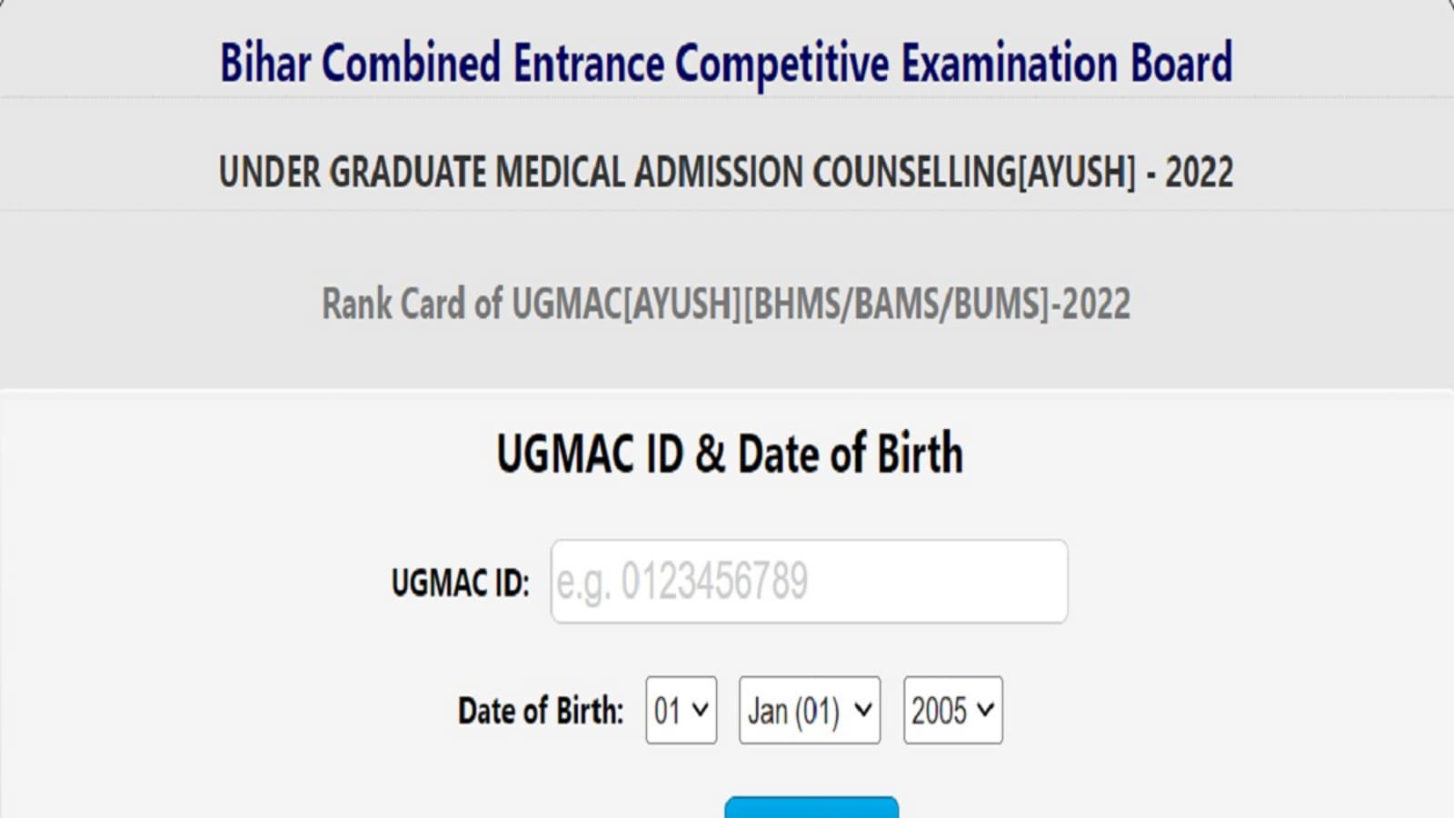 Bihar UG AYUSH 2022 rank card out at bceceboard.bihar.gov.in