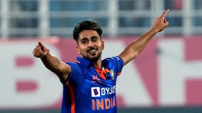 Umran Malik celebrates a wicket for Team India. (Rupjyoti sarmah) Umran Malik celebrates a wicket for Team India. (Rupjyoti sarmah)