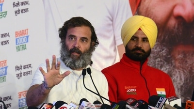 Congress leader Rahul Gandhi along with Punjab party chief Amrinder Singh Raja Warring addressing a press conference during the party's Bharat Jodo Yatra, in Hoshiarpur. (ANI Photo) Congress leader Rahul Gandhi along with Punjab party chief Amrinder Singh Raja Warring addressing a press conference during the party's Bharat Jodo Yatra, in Hoshiarpur. (ANI Photo)