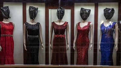 Mannequin's heads are covered in a women's dress store store in Kabul, Afghanistan. (AP) Mannequin's heads are covered in a women's dress store store in Kabul, Afghanistan. (AP)
