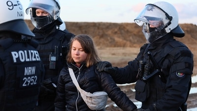 German police detain Greta Thunberg in German coal village protests. (REUTERS)