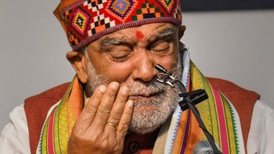 Union Minister Ashwini Choubey gets emotional during a press conference in Patna (PTI)