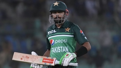 Pakistan's Babar Azam reacts as he walks off the field after losing his wicket during the second one-day international cricket match between Pakistan and New Zealand, in Karachi, Pakistan, Wednesday, Jan. 11, 2023. (AP Photo/Fareed Khan) (AP) Pakistan's Babar Azam reacts as he walks off the field after losing his wicket during the second one-day international cricket match between Pakistan and New Zealand, in Karachi, Pakistan, Wednesday, Jan. 11, 2023. (AP Photo/Fareed Khan) (AP)