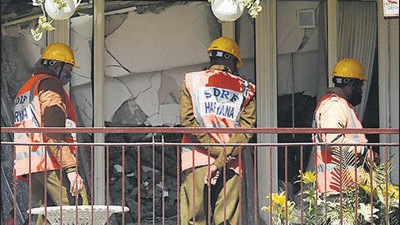 The collapse, on February 10 last year, killed two. (Vipin Kumar /HT PHOTO) The collapse, on February 10 last year, killed two. (Vipin Kumar /HT PHOTO)